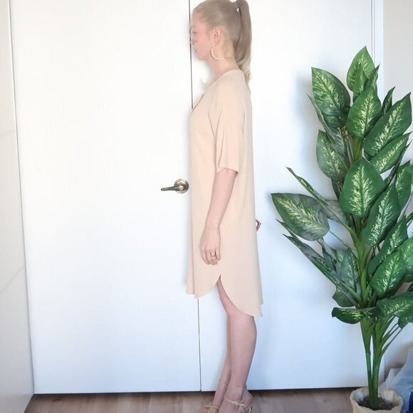 Zara Beige Short Sleeve Crew Neck Shirt Dress Size S - Picture 11 of 16